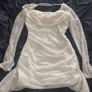 Oh Polly Cream Beaded Long Sleeve Dress